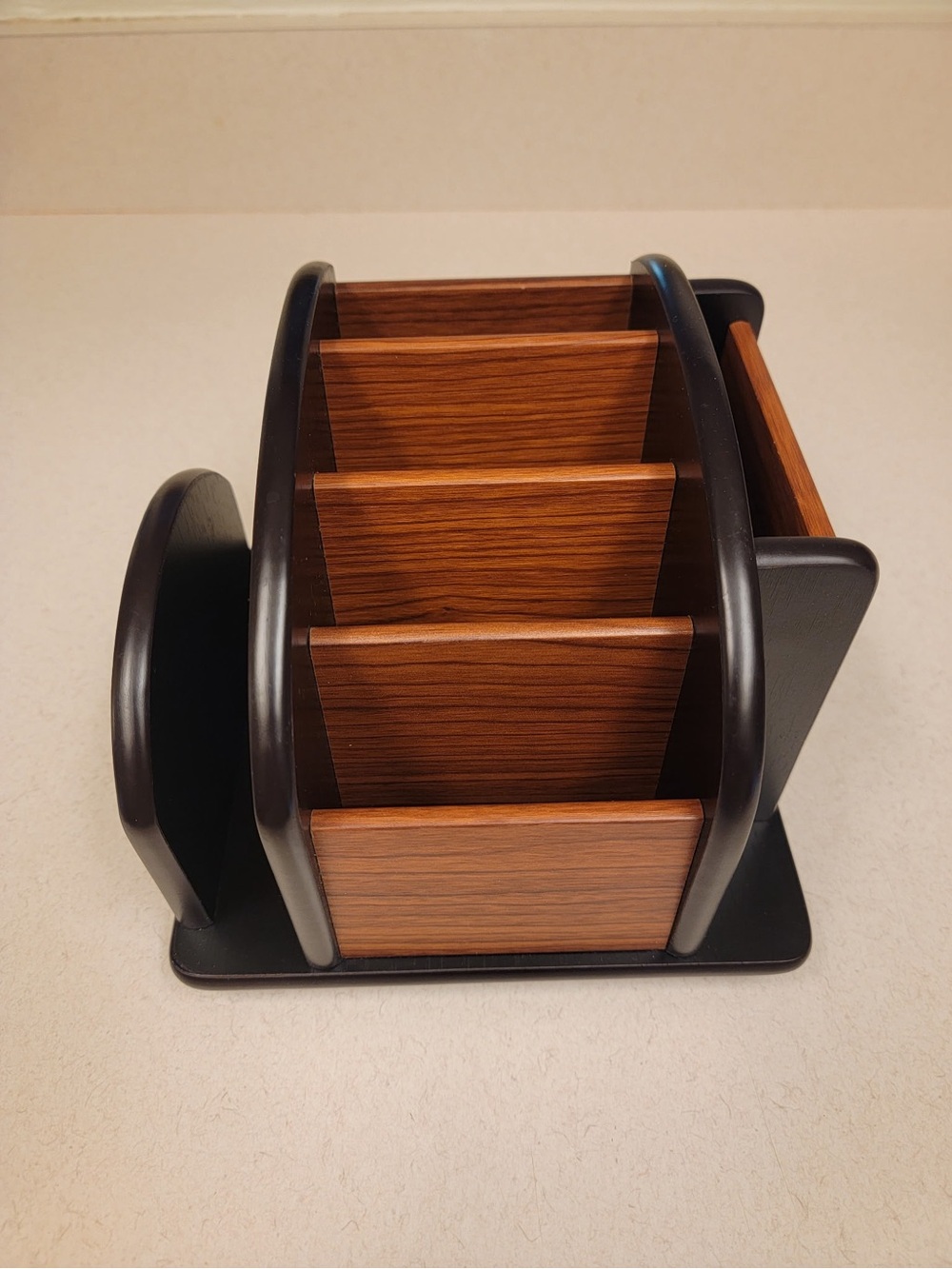 Black and Wood Rotating Desk Organizer - Remote Control Holder